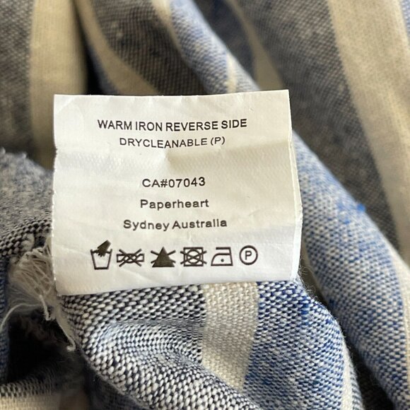 Linen Lux Women Blue Striped Short Sleeve Top Blouse Size XS Pocket Boxy Keyhole - Picture 4 of 9